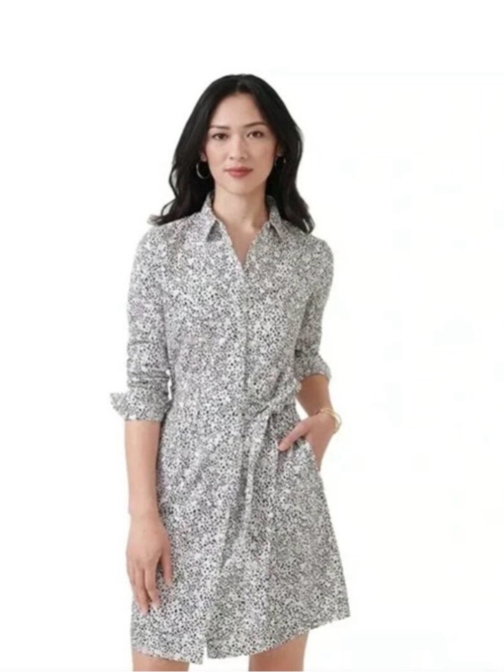 UNTUCKit Phoebe Womens Long Sleeve Shirtdress Floral Belted Shirt Mini Dress 12
